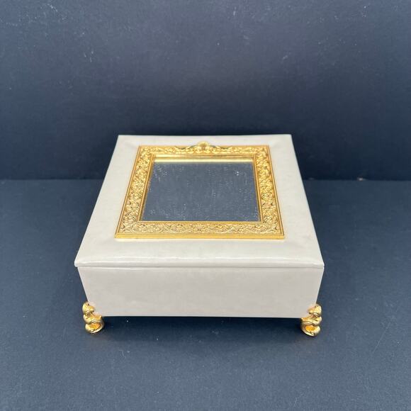 Vintage Shiseido vegan leather and metal golden trim box and rotating mirror - Picture 2 of 7